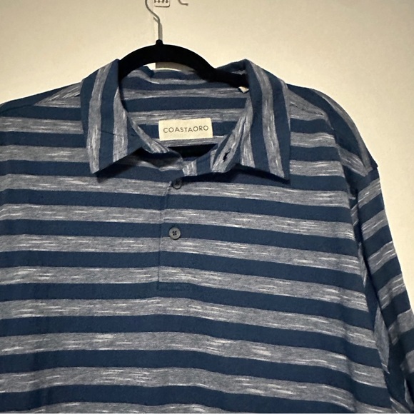 Coastaoro Mens Blue Striped Short Sleeve Button-Up Shirt Size XL - Picture 3 of 8